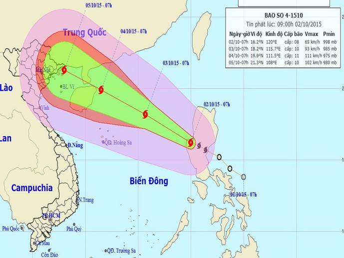 Bản tin mới tin bão số 4 diễn ra ngày 4/10/2015